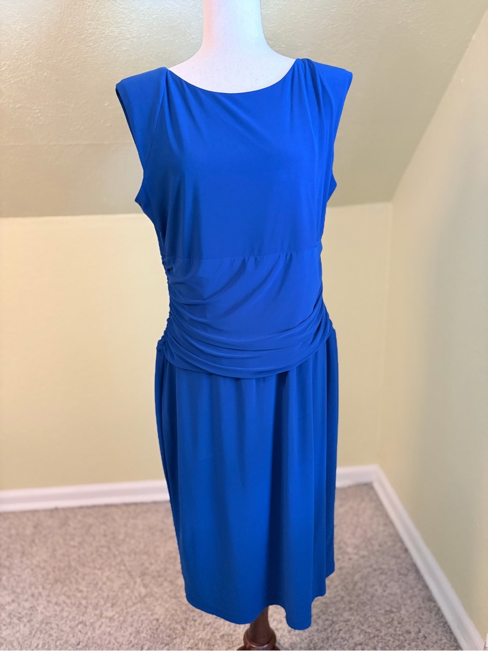 Nine West Cobalt Blue Sleeveless Ruched Waist Midi Dress